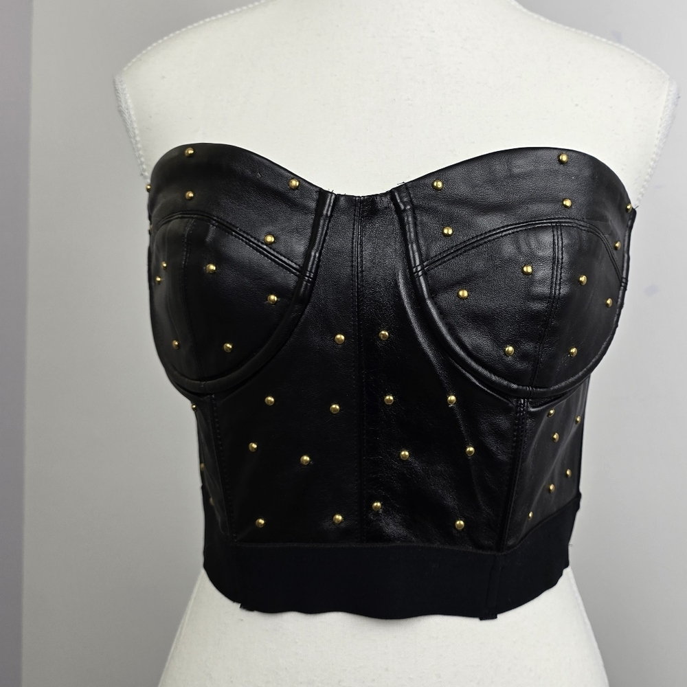 Wildcat Black Studded Bustier Top, Sz L